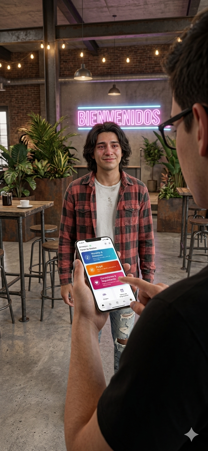 Miembro de la iglesia registrando a un nuevo contacto en Prisca